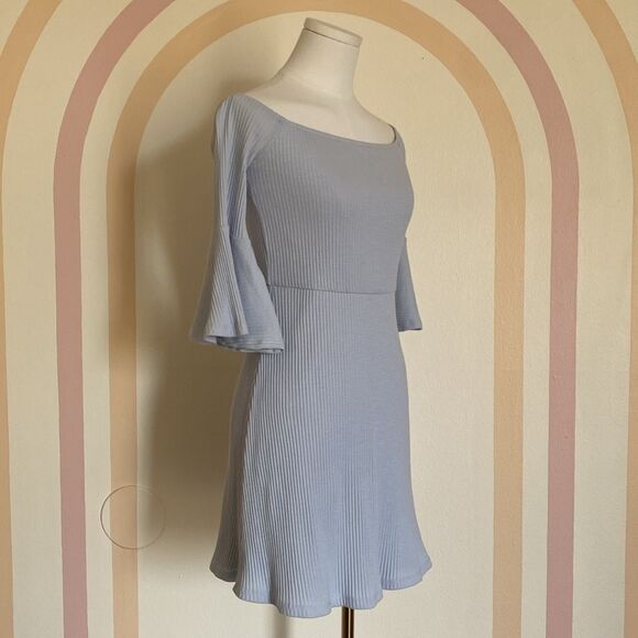 NBD Revolve Seduire Mini Light Blue Dress Off The Shoulder Ribbed Size Small - Picture 7 of 16